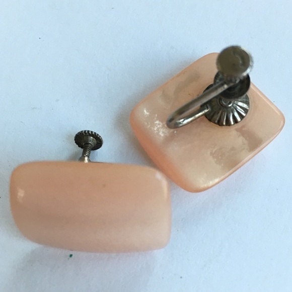 Vintage Sterling Pink Lucite Screw-On Earrings - Picture 4 of 6